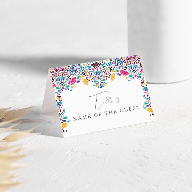 Vibrant Mexican Fiesta Rainbow Wedding Place Card Bordsnummer (Skapare uppladdad)
