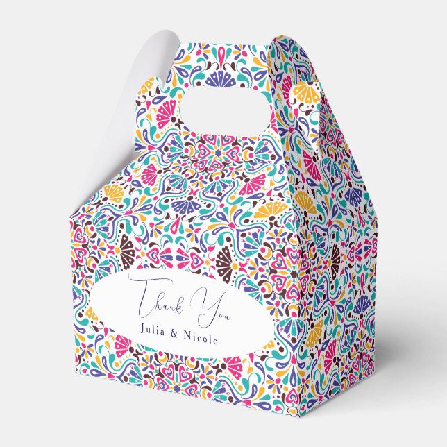 Vibrant Mexican Fiesta Stil Rainbow Bröllop Presentaskar (Framsidan Sidan)