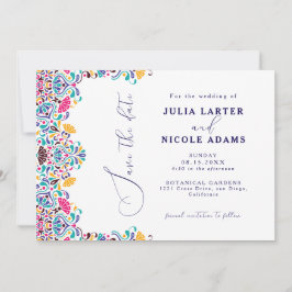 Vibrant Mexican Fiesta Stil Rainbow Bröllop Spara Datumet