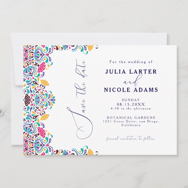 Vibrant Mexican Fiesta Stil Rainbow Bröllop Spara Datumet (Framsida)