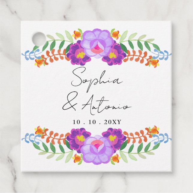 Vibrant Mexican Floral Fiesta Wedding Gåvor Etiketter (Framsida)