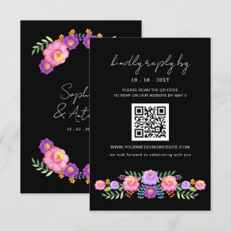 Vibrant Mexican Floral Fiesta Wedding QR code OSA Kort