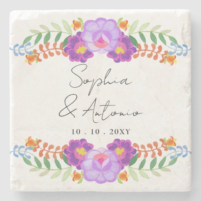 Vibrant Mexican Floral Fiesta Wedding Stenunderlägg (Framsidan)