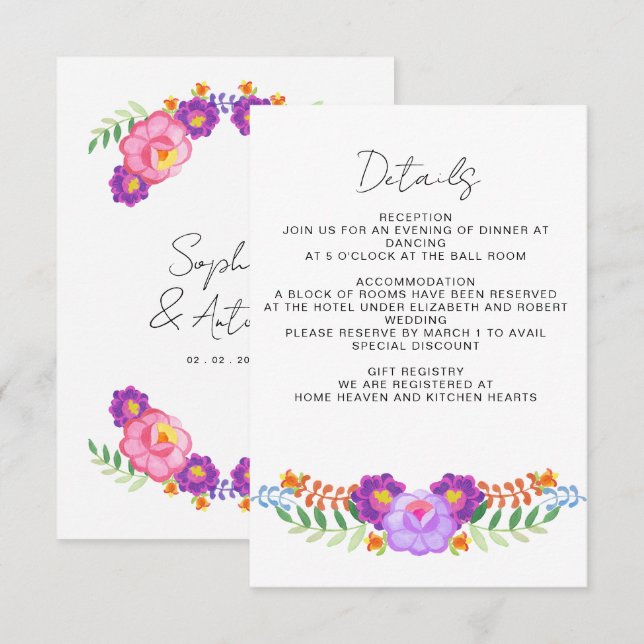 Vibrant Mexican Floral Fiesta Wedding Tilläggskort (Fram/baksida)