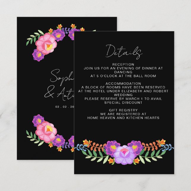 Vibrant Mexican Floral Fiesta Wedding Tilläggskort (Fram/baksida)