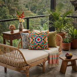 Vibrant Mexican Folklore Abstract Throw Pillow Kudde