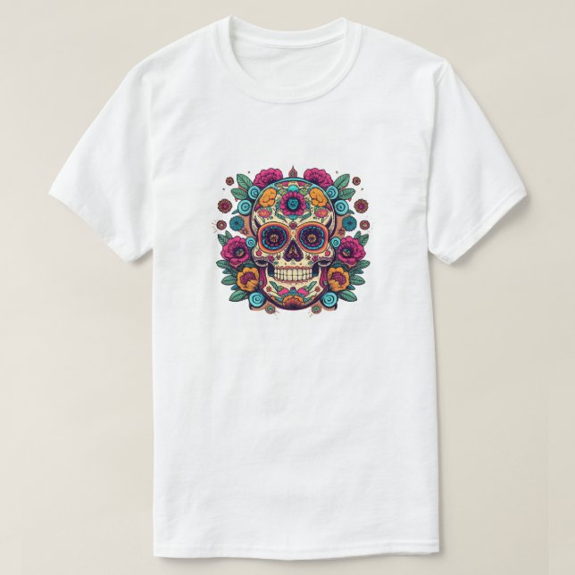 Vibrant Mexican Sugar Skull Music Festival T Shirt (Design framsida)