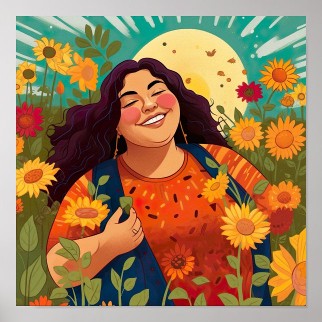 Vibrant mexikansk-amerikansk kvinna som firar Sol Poster (Framsidan)