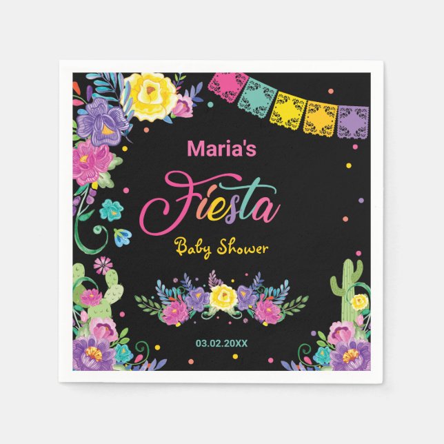 Vibrant mexikansk Blommigt Fiesta Baby Shower Girl Pappersservett (Framsidan)