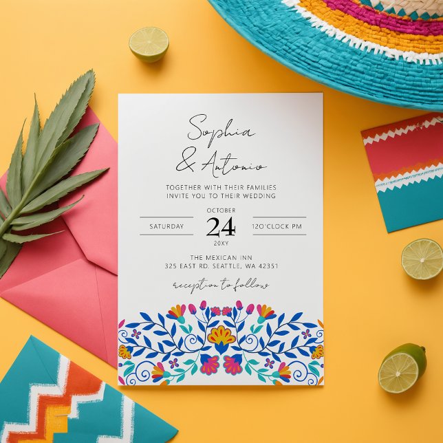 Vibrant mexikansk Blommigt Fiesta Bröllop Inbjudningar (Vibrant Mexican Floral Fiesta Wedding Invitation)