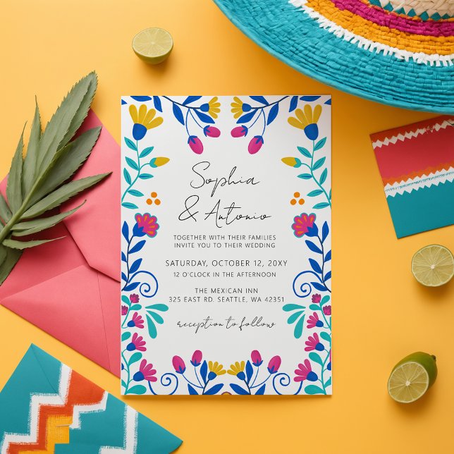 Vibrant mexikansk Blommigt Fiesta Bröllop Inbjudningar (Vibrant Mexican Floral Fiesta Wedding Invitation)
