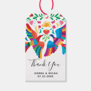 Vibrant mexikansk inspired fåglar och Blommigt Presentetikett