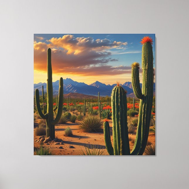 Vibrant mexikanska Cactus Art-utskrift Canvastryck (Framsida)