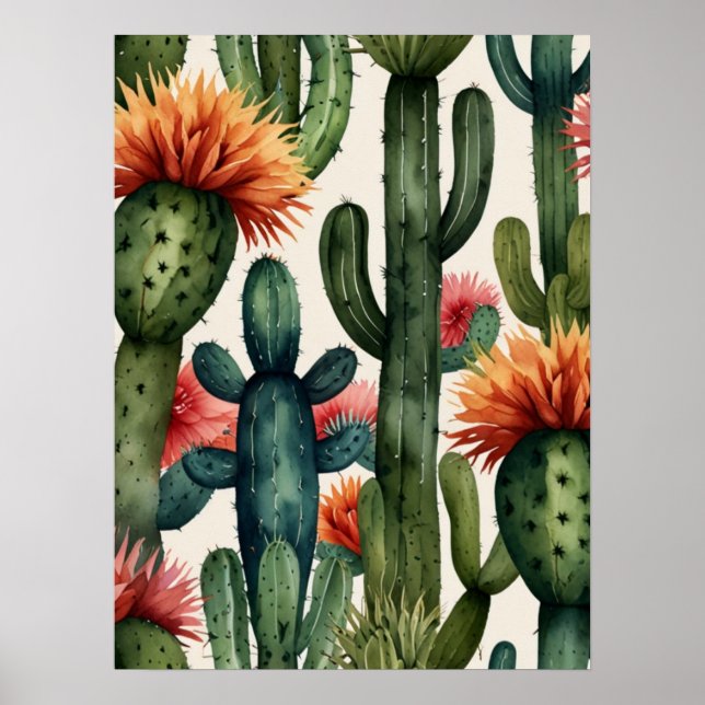 Vibrant mexikanska Cactus Art-utskrift Poster (Framsidan)