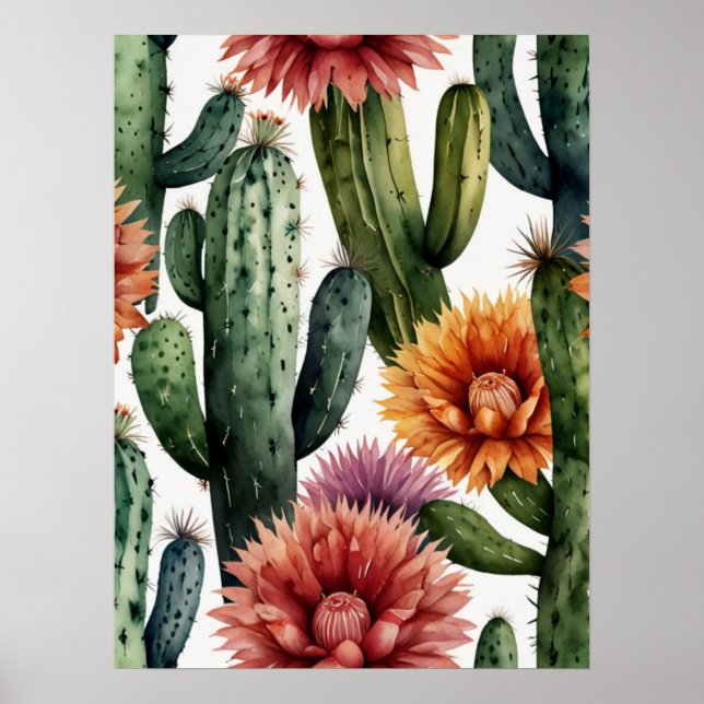 Vibrant mexikanska Cactus Art-utskrift Poster (Framsidan)