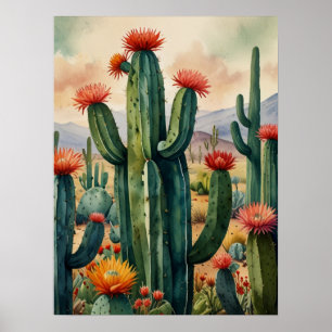 Vibrant mexikanska Cactus Art-utskrift Poster