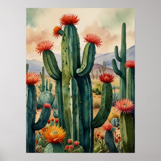Vibrant mexikanska Cactus Art-utskrift Poster (Framsidan)