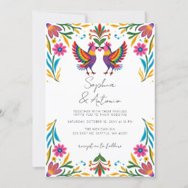 Vibrant Mexikanska fåglar Otomi Blommigt Fiesta Br Inbjudningar