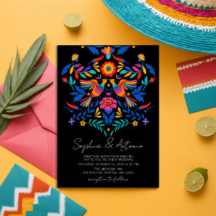 Vibrant Mexikanska fåglar Otomi Blommigt Fiesta Br Inbjudningar
