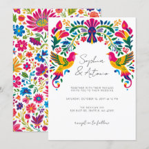 Vibrant Mexikanska fåglar Otomi Blommigt Fiesta Br