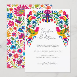 Vibrant Mexikanska fåglar Otomi Blommigt Fiesta Br Inbjudningar