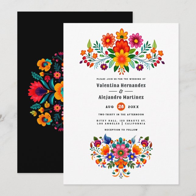 Vibrant Mexikanska Fiesta Blommigt Bröllop Inbjudningar (Fram/baksida)