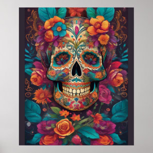 Vibrant Mexikanska Firande: Sockerskullkonst Poster