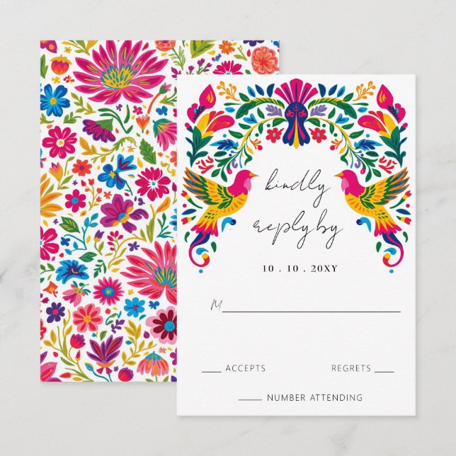 Vibrant Mexikanska Otomi Birds Blommigt Fiesta Brö OSA Kort (Fram/baksida)