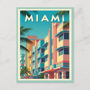 Vibrant Miami byggnad med handflatan träd Vykort