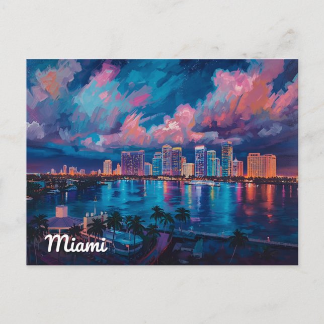Vibrant Miami Skyline at Dusk Vykort (Framsida)