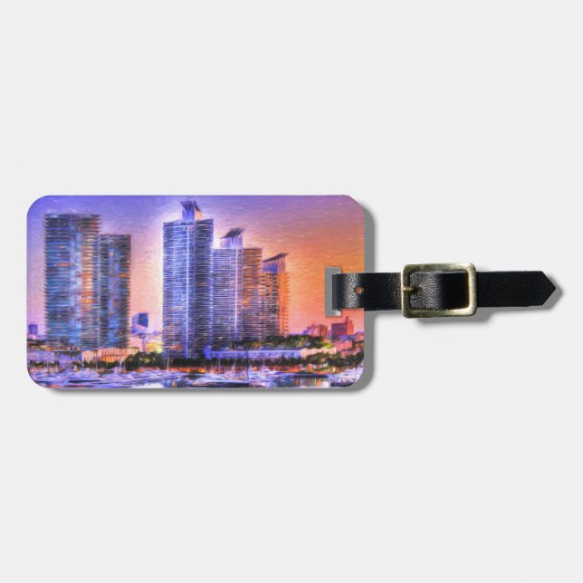 Vibrant Miami Skyline Sunrise Bagagebricka (Horisontell Framsida)