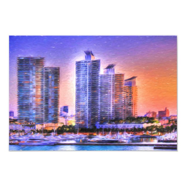 Vibrant Miami Skyline Sunrise Fototryck (Framsidan)
