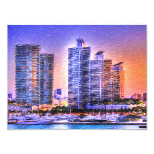 Vibrant Miami Skyline Sunrise Fototryck (Framsidan)