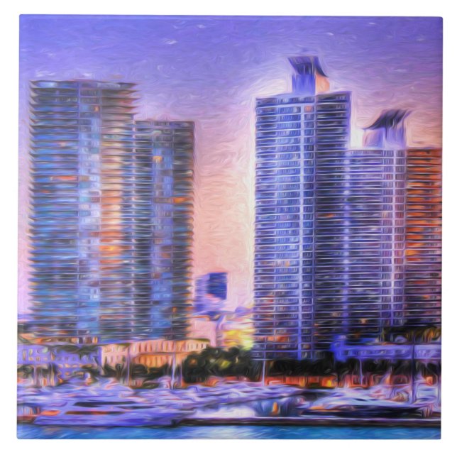 Vibrant Miami Skyline Sunrise Kakelplatta (Framsidan)