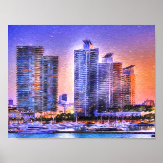 Vibrant Miami Skyline Sunrise Poster (Framsidan)