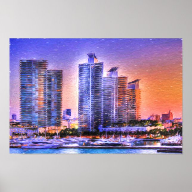 Vibrant Miami Skyline Sunrise Poster (Framsidan)