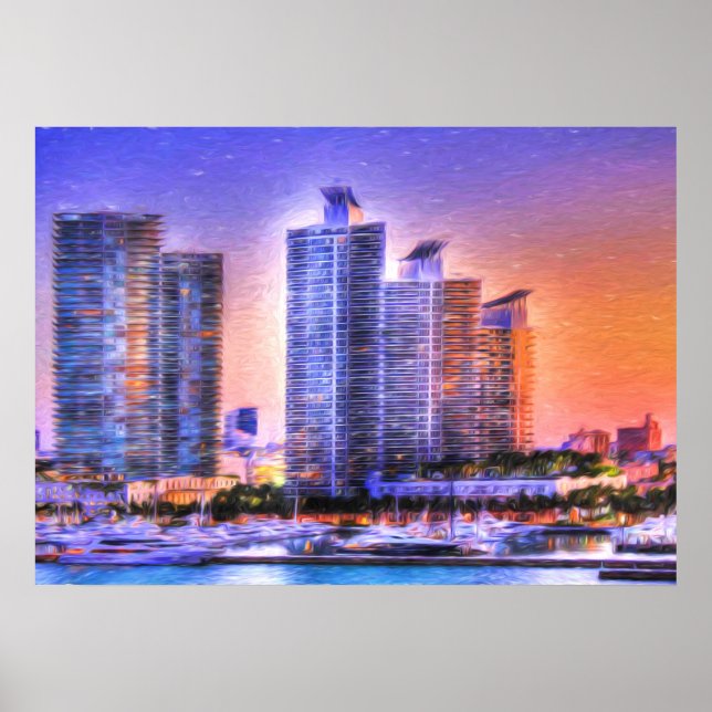 Vibrant Miami Skyline Sunrise Poster (Framsidan)