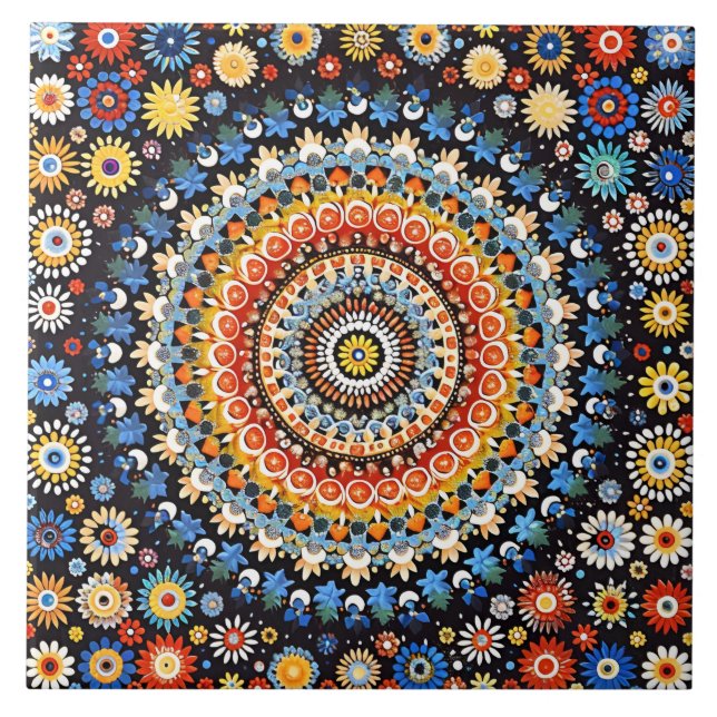 Vibrant Millefiori Elegant Mönster Kakelplatta (Framsidan)