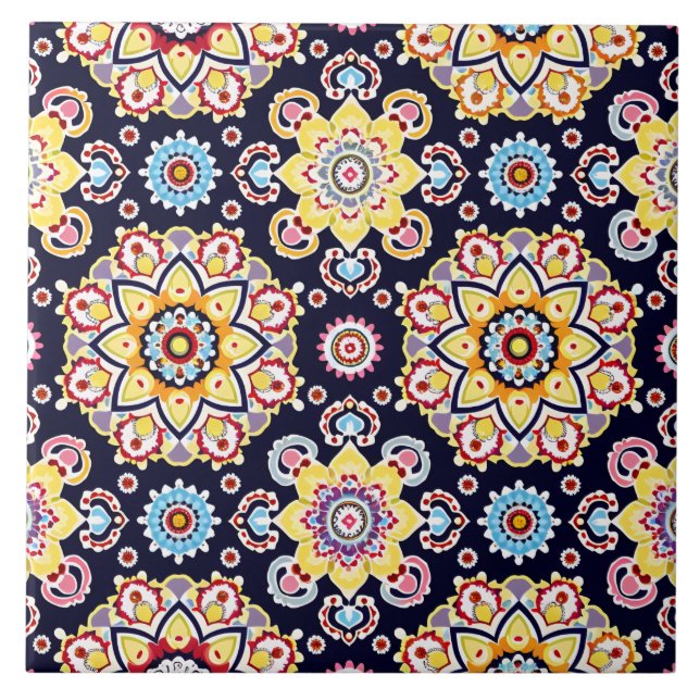 Vibrant Millefiori Elegant Mönster Kakelplatta (Framsidan)