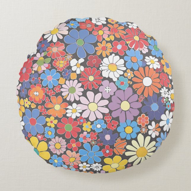 Vibrant Millefiori Elegant Mönster Rund Kudde (Framsidan)