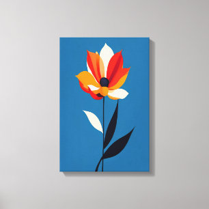 Vibrant, minimalistiskt blomning på blå konst canvastryck