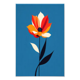 Vibrant, minimalistiskt blomning på blå konst fototryck