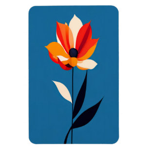 Vibrant, minimalistiskt blomning på blå konst magnet