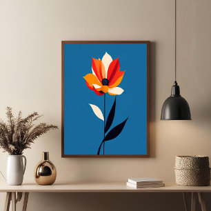 Vibrant, minimalistiskt blomning på blå konst poster