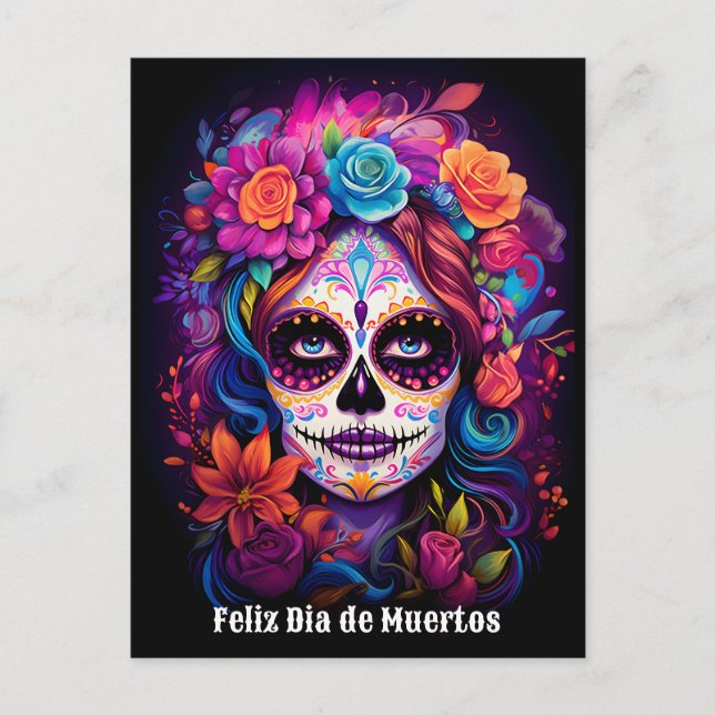 🌹 Vibrant Minne: Dam Catrina i Bloom 🌹 Vykort (Framsida)