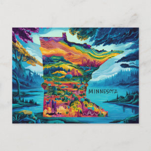 Vibrant Minnesota Karta Art Vykort