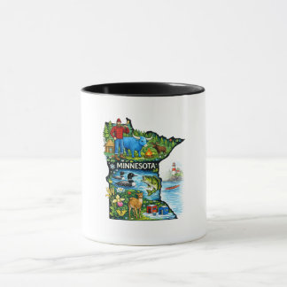 Vibrant Minnesota State Map-Paul Bunyan/Northwoods Mugg