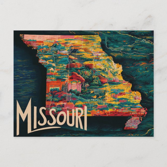 Vibrant Missouri Karta Art Vykort (Framsida)