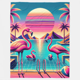 "Vibrant Modern Flamingo Bassäng Sunset" i mitten Fleecefilt