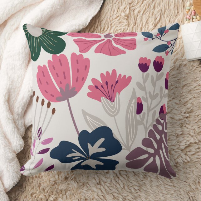 Vibrant Modern Flowers Design Dekorativ kudde (Filt)